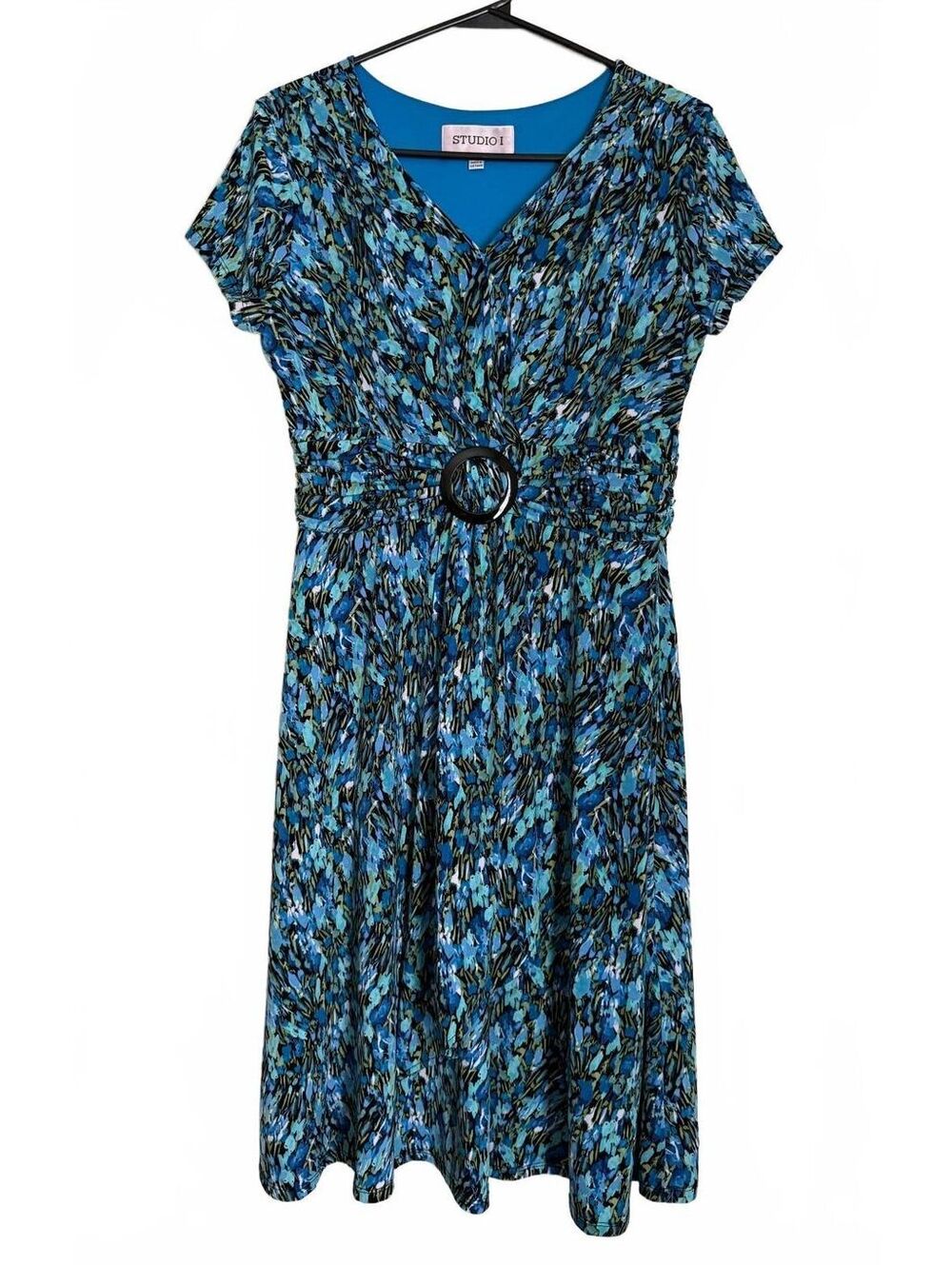 Studio 1 Dress Size 12 Fit and Flare Blue Classic Office City Chic Work Summer